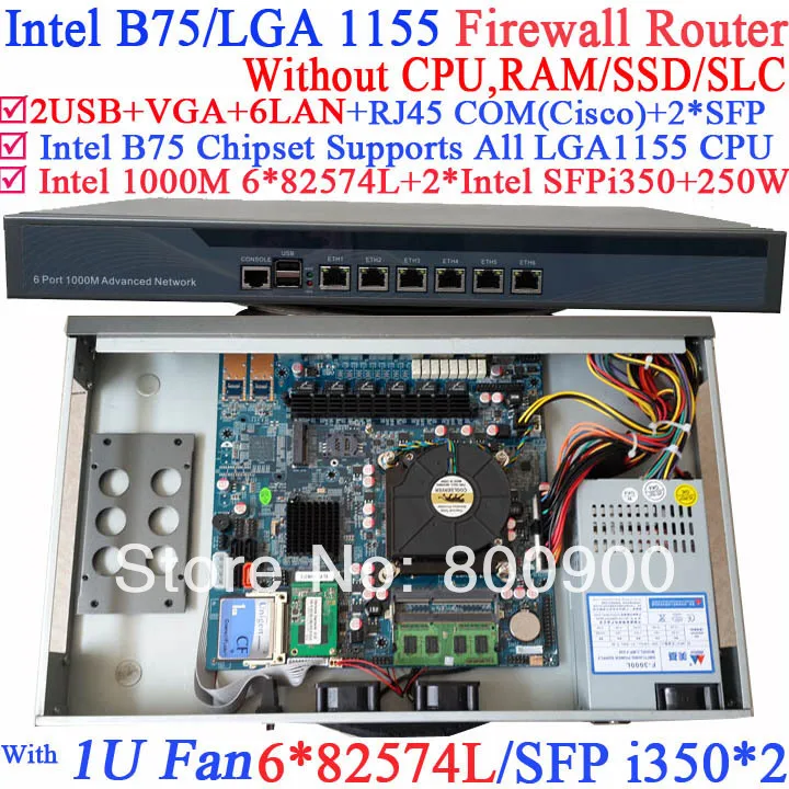

1 u server network firewall router barebone system with Six 1000M 82574L Gigabit Lan two intel i350 SFP fiber ports NO CPU