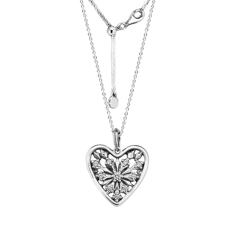 

Heart Winter Necklace 100% 925 Sterling Silver Clear Cz Necklaces Pendants for Women Gift DIY Fine Jewelry PRN049