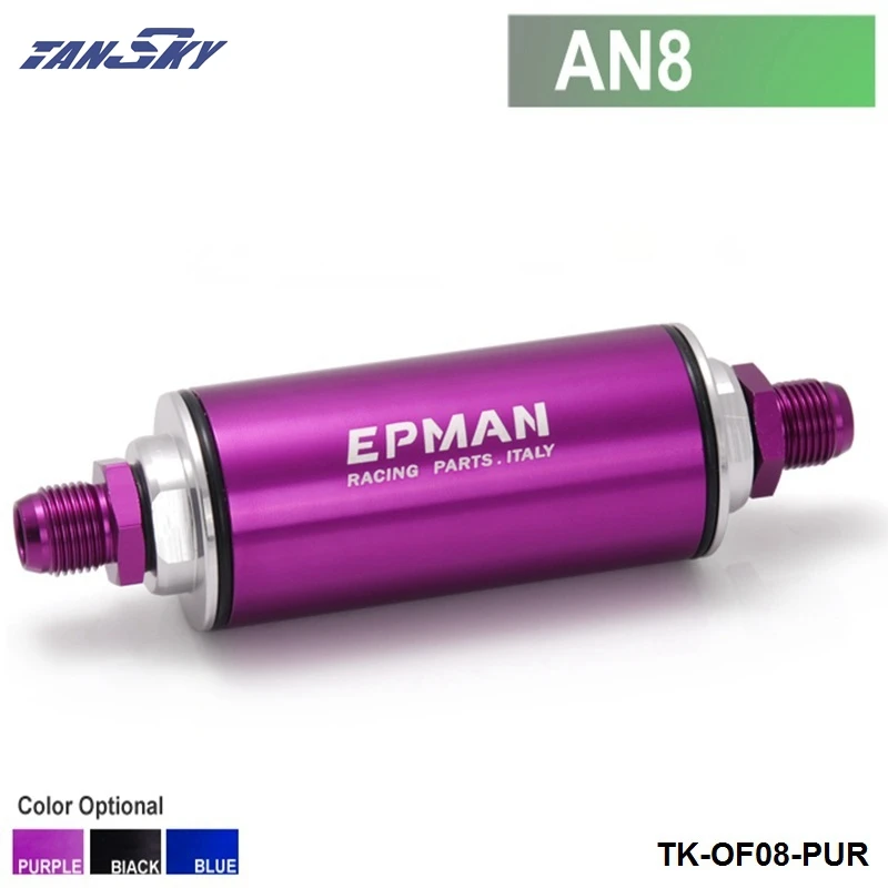 TANSKY - EPMAN Universal 100 Micron Black AN8 Aluminum High Flow Fuel Inline Petrol Filter Car Truck TK-OF08-BK