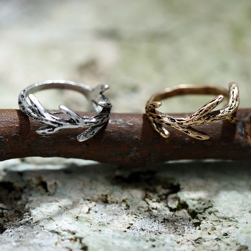 Женское кольцо в форме ветки дерева Винтажное золотого и серебряного цвета из