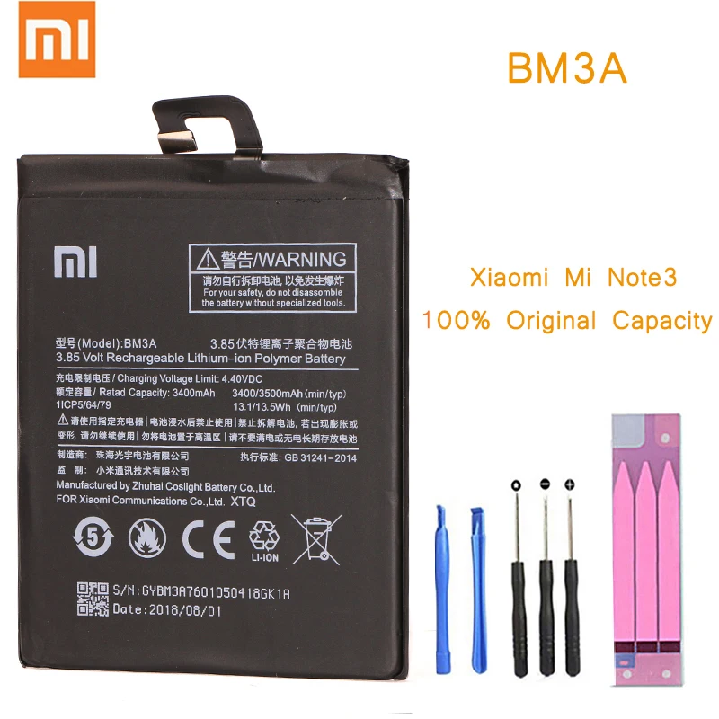Original Phone Battery for Mi Note 3 Battery Xiaomi Note3 BM3A Replacement Batteries with Retail Package bateria for MiNote 3