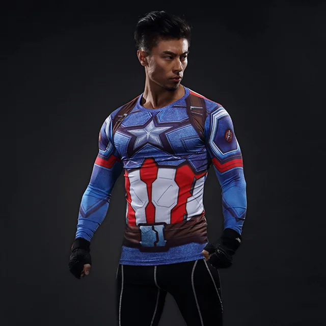 men long sleeve t shirts compression shirt captain america cosplay costume top male halloween costumes for