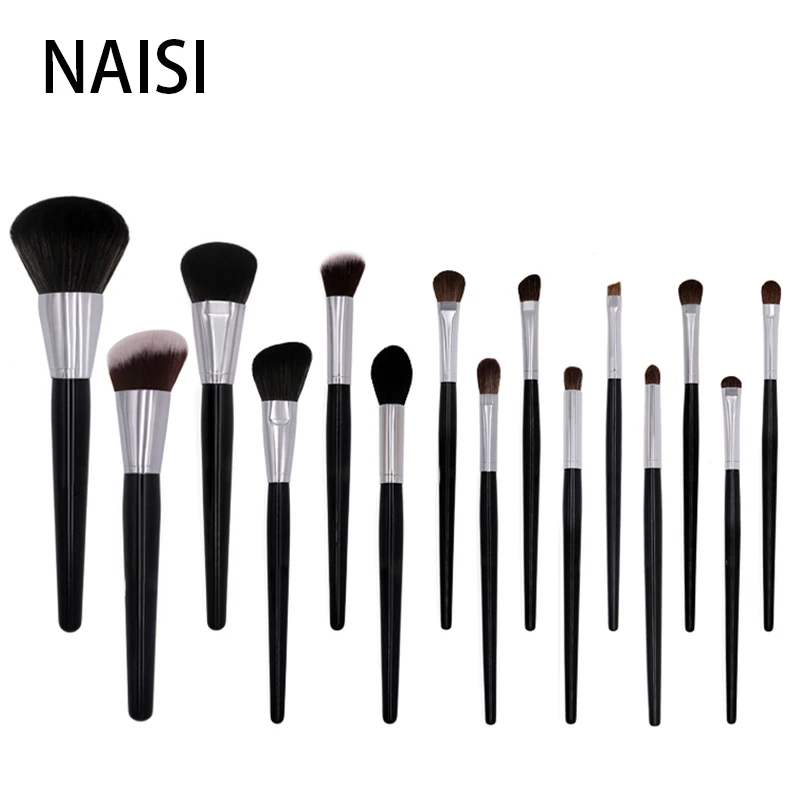 

NAISI Pro 15pcs Makeup Brushes Set Black/Silver Cosmetic Make up Powder Foundation Eyeshadow Eyeliner Lip Brush Tool beauty