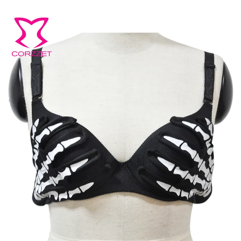 Black With White Skeleton Hands Pattern Punk Gothic Bras For Women Push Up  Bra Sexy Bralette Top Brassiere Femme Nightclub Wear - Bras - AliExpress