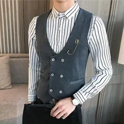 4XL 5XL осень 2019 г. Человек Мода хлопковый жилет мужской костюм для формальных и деловых встреч и торжеств Тонкий платье вязаные жилеты для