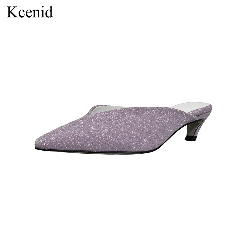 

Kcenid Women pumps mules shoes kitten heel slip on bling pointed toe 2019 summer slides sexy fashion dress party shoes purple
