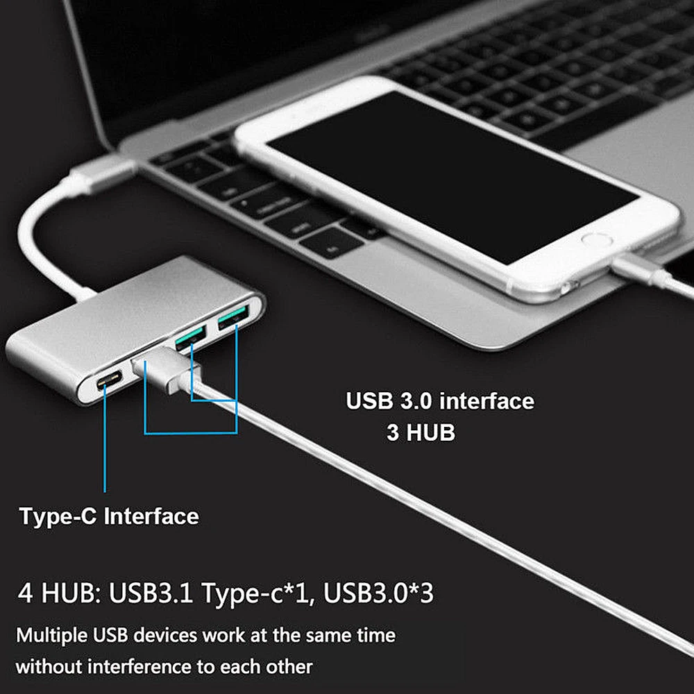 4 в 1 USB 3,0 концентратор TYPE-C к HUB3.0 зарядное устройство многопортовый адаптер Thunderbolt для нового Macbook Pro для Dell PC Новинка