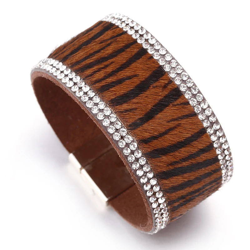 Amorcome леопардовые кожаные браслеты для женщин модные браслеты и браслеты из искусственного меха животных широкий браслет обруча женские ювелирные изделия