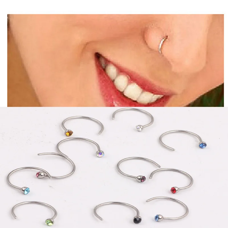 10PCS Small Gem Crystal Screw Nose Stud Ring Body Piercing Jewelry New