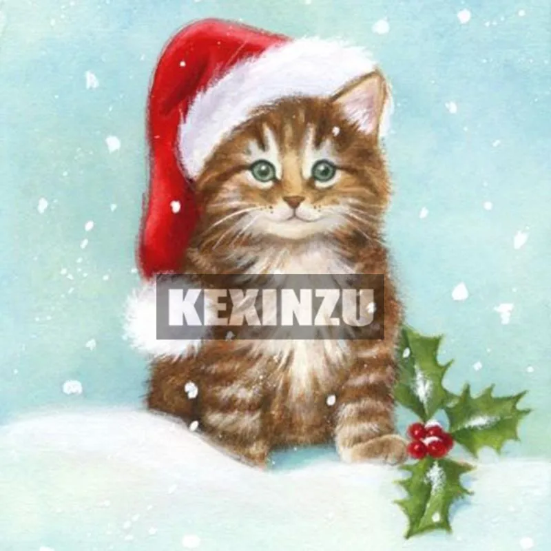 

Christmas Greeting Card Gift 5D Diy Full Square/Round Stone Bead Drill Diamond Painting Cat 3d Diamant Embroidery Mosaic