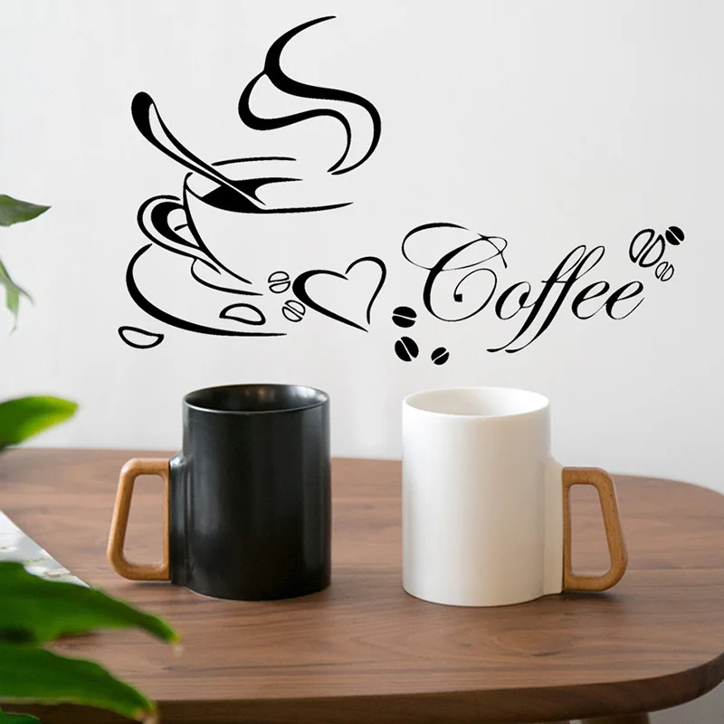 

Coffee cup heart vinyl quote wall stickers restaurant kitchen removable DIY home decor art wallpaper