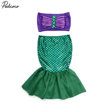 Платье принцессы Ариэль с хвостом русалки; маскарадный костюм для девочек; нарядное зеленое платье; летняя Милая праздничная одежда для маленьких девочек