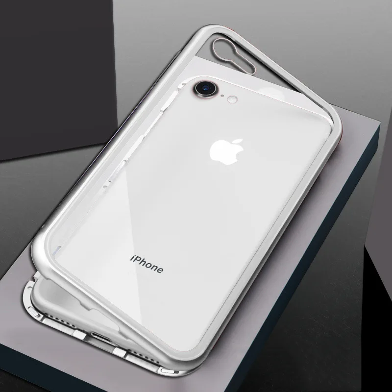 Магнитный задний Чехол для iPhone X 8 7 6 plus прозрачное закаленное стекло + Встроенный