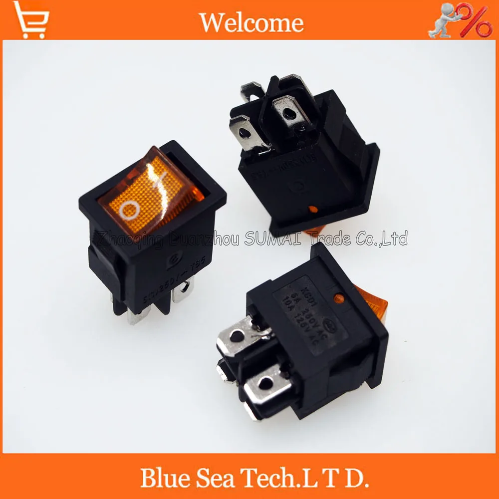 

4 Pin LUMINATED Rocker Switch Yellow light button switch for Power,car etc. 10A/125VAC,6A /250VAC,21*15mm