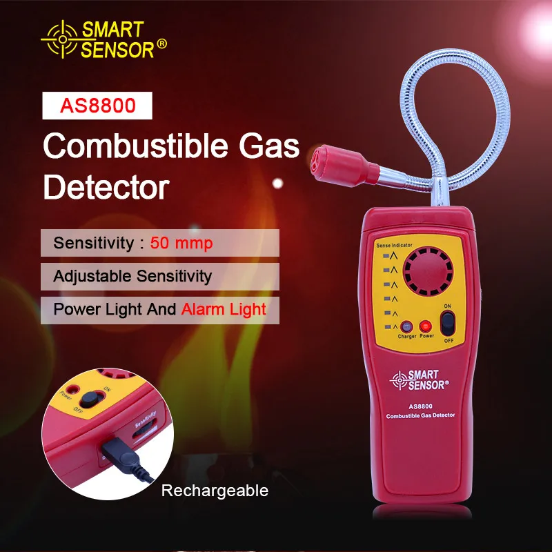 

Digital combustible gas analyzer hand-held port flammable gas Leak Detector with Sound Light Alarm+Battery AS8800