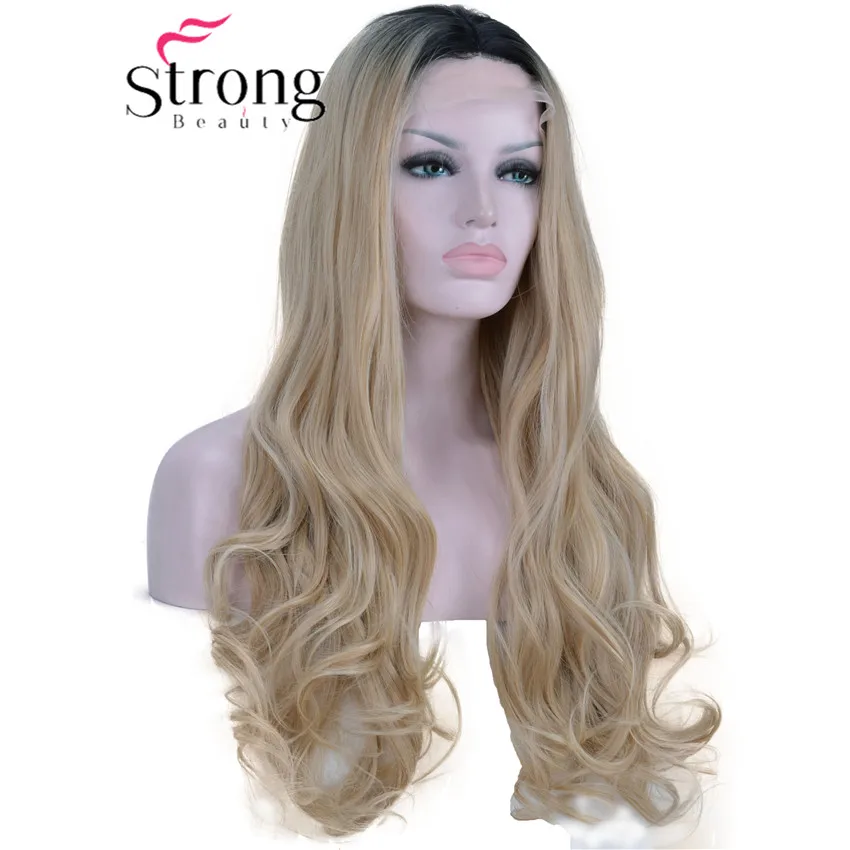 StrongBeauty Синтетические волосы на кружеве парики Ombre красный 2 тона темные корни длинные волнистые Glueless синтетические кружева парик Замена