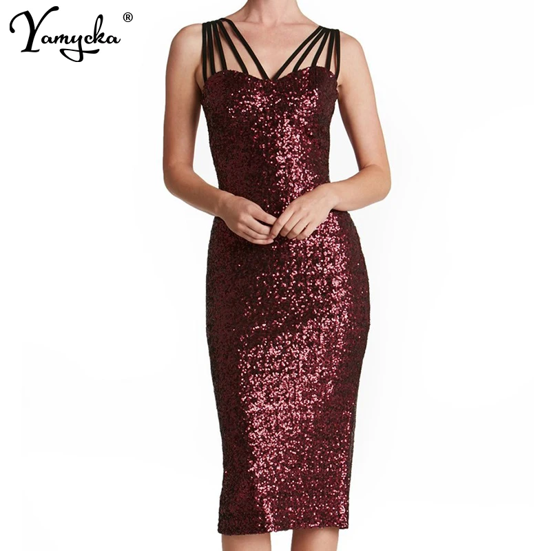 

Women Sexy Sequin Dress Summer Black Red Bodycon Dress 2019 New Nightclub Spaghetti Strap Woman Party Dresses Vestido Plus Size