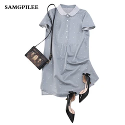 2019 New fashion Samgpilee Casual A-line Print Short sleeve Appliques Knee-length Peter Pan Collar Summer Women dress Plus size 2019 New fashion Samgpilee Casual A-line Print Short sleeve Appliques Knee-length Peter Pan Collar Summer Women dress Plus size
