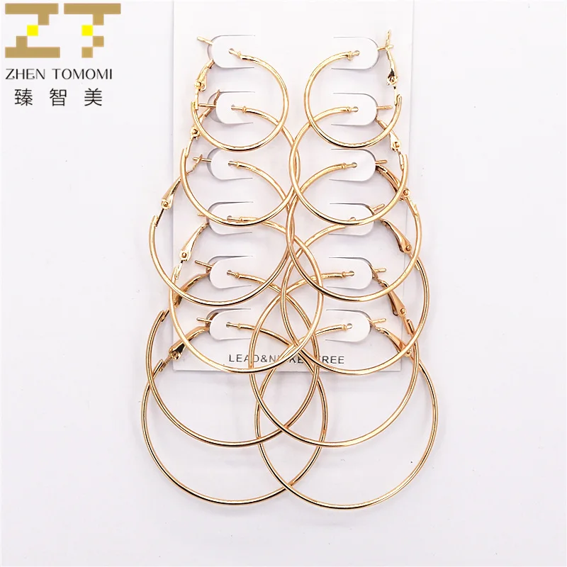 

2019 New Arrivals Hot Fashion 6 Pairs / Bag Earrings Wholesale Brincos Big Small Round Circle Hoop Earrings For Women Jewelry