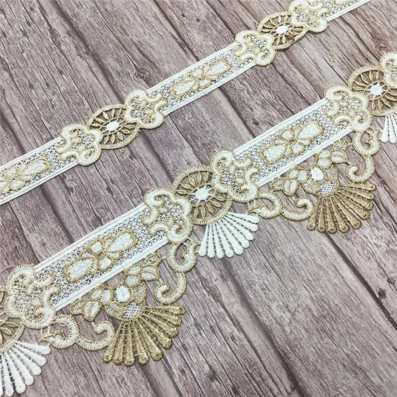 

Lychee Life 2Yard Embroidered Golden Flowers Trim Ribbon Colorful Polyester Lacework DIY Handmade Sewing Dress Clothes Supplies