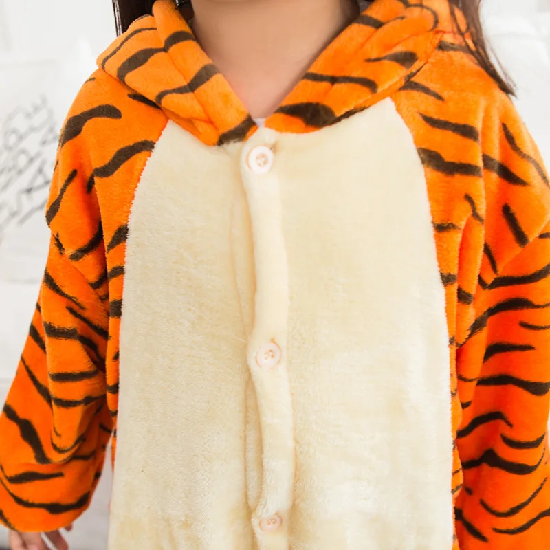 Flannel Kids Tiger Onesies Cartoon Animal Tigger Pajamas Children Nightwear Cosplay Costumes