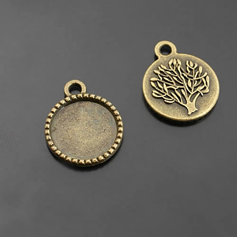 

(27405)30PCS inside 14MM Antique Bronze Zinc Alloy Peace Tree Round Base Trays Bezels Cabochon Beads Cameo Settings Pendants