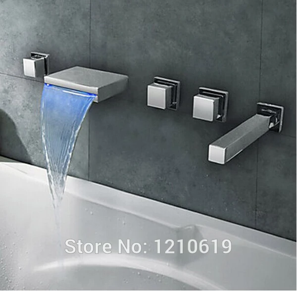 

US Free Shipping Wholesale And Retail Modern 5Pcs Bathtub Faucet Set Three Handles LED Color Changing Chrome Finish Deck Mounted