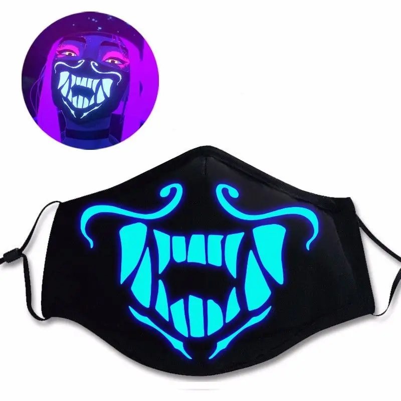 

LOL K/DA Kda Akali Cosplay luminous Mouth-muffle Mask Adjustable Zipper Prop Masks Rubber 3D Solid Cool Mask Anime Drop Ship