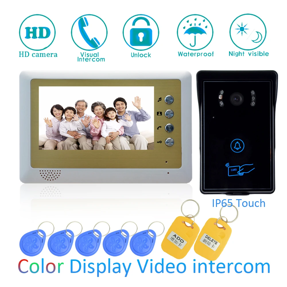(1 SET) Video Intercom System Home Garden wire Video Door Phone 7'' LCD Monitor With RFID Card Unlock DoorBell with camera