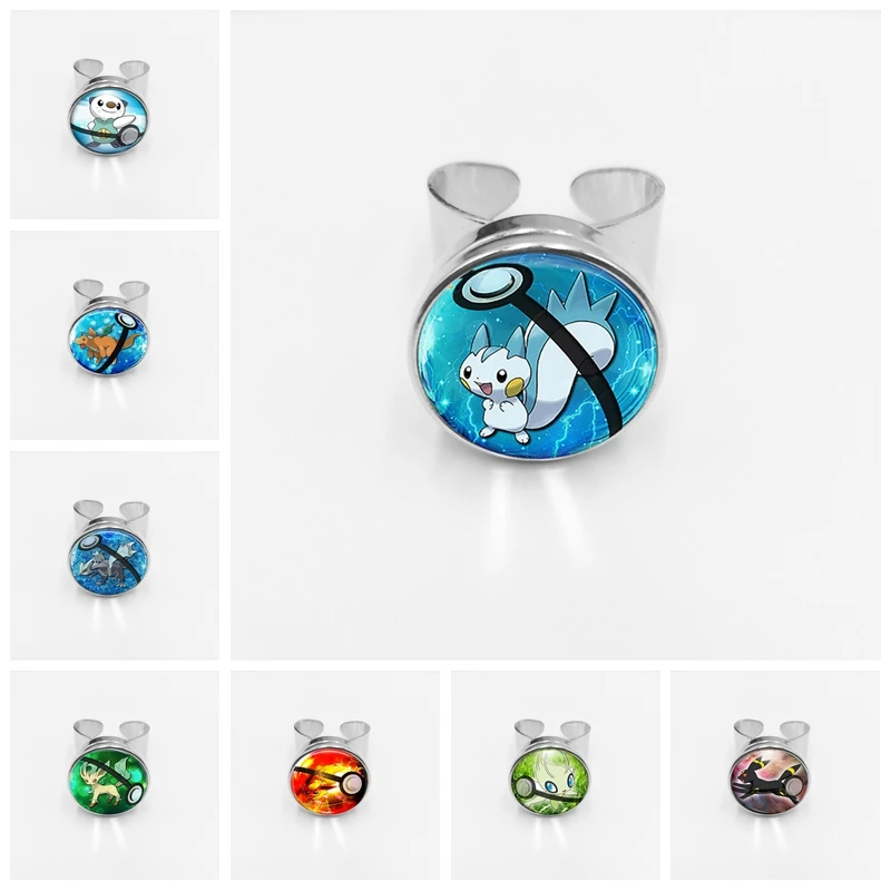 

Hot! Retro Mini Squirtle Eevee Vulpix Simple Anime Pokemon Go Snap Ring Pikachu Glass Ring Pocket Monster Gift