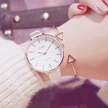 

Luxury Brand Women's Fashion Quartz Watch Large Dial Ladies Wristwatches Ulzzang Stainless White Leather Strap Female Watches