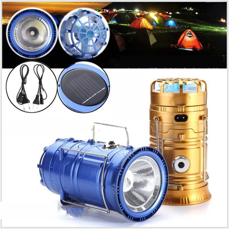 

LED solar flashlight with fan lantern camping camping light outdoor portable tent telescopic emergency light