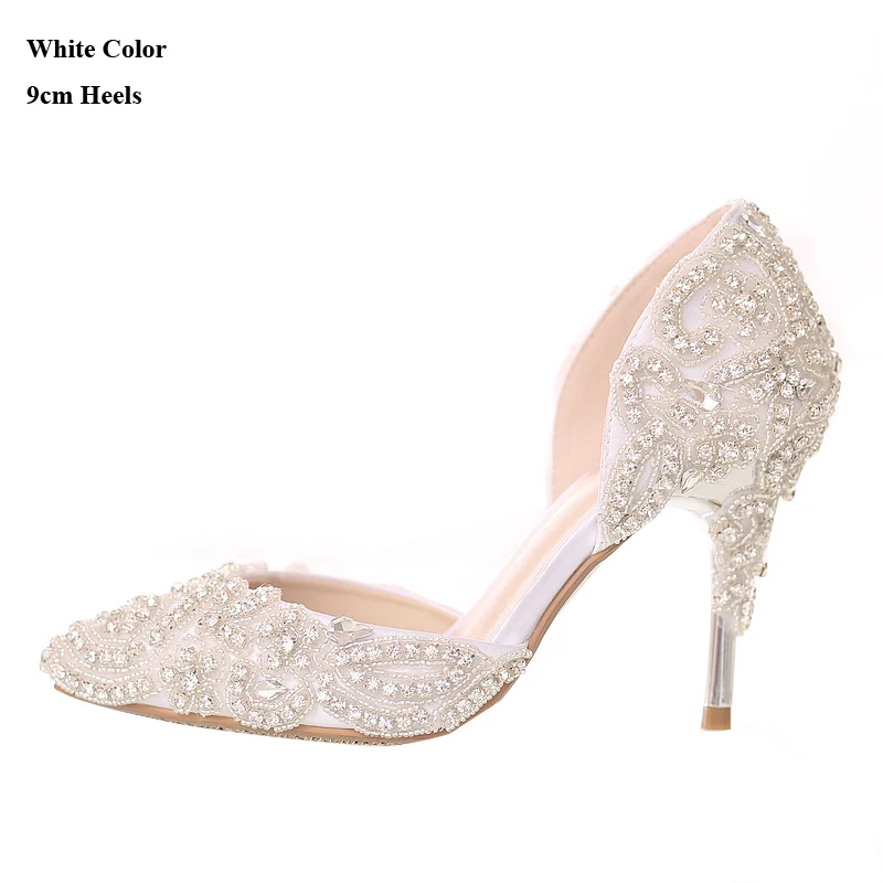 Новое поступление Свадебная обувь со стразами и украшениями в виде кристаллов Вышивание Свадебная обувь Острый носок на высоком каблуке великолепные Туфли для выпускного вечера обуви невесты