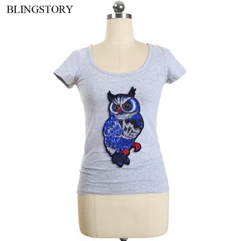 

BLINGSTORY England Style Embroidery Sequin Plus Size Women Summer Tops O-neck Short Sleeve Casual T-shirts