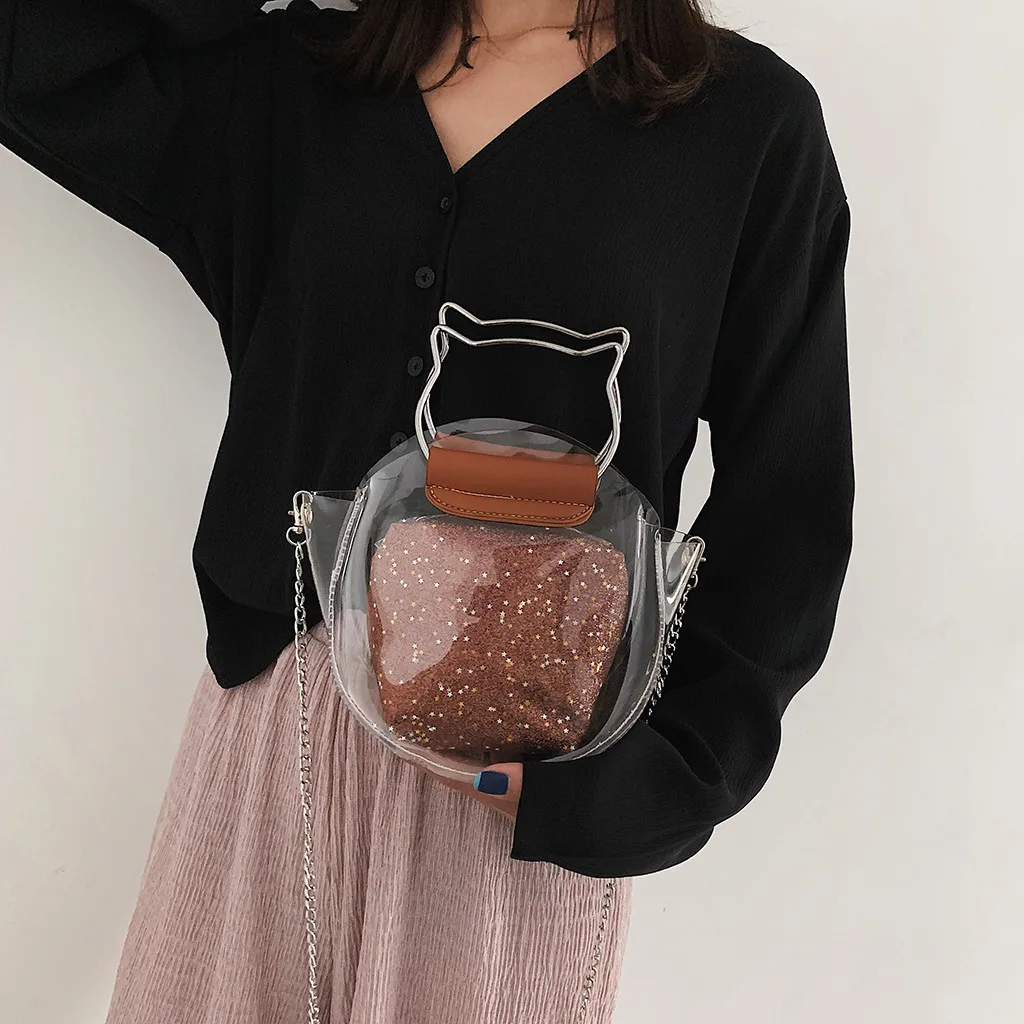 

XINIU Women Transparent handbag 2PC set Sequin Crossbody bags Messenger Bag girl cute Small Tote Handbags sac a main femme