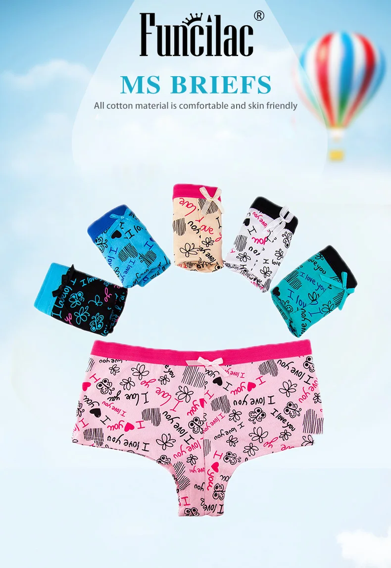 FUNCILAC боксер для женщина хлопка сексуальные трусики Kawaii дамы Boyshort ButterflyPrint нижнее белье трусы с бантом для девочек Панталоны 5 шт./лот