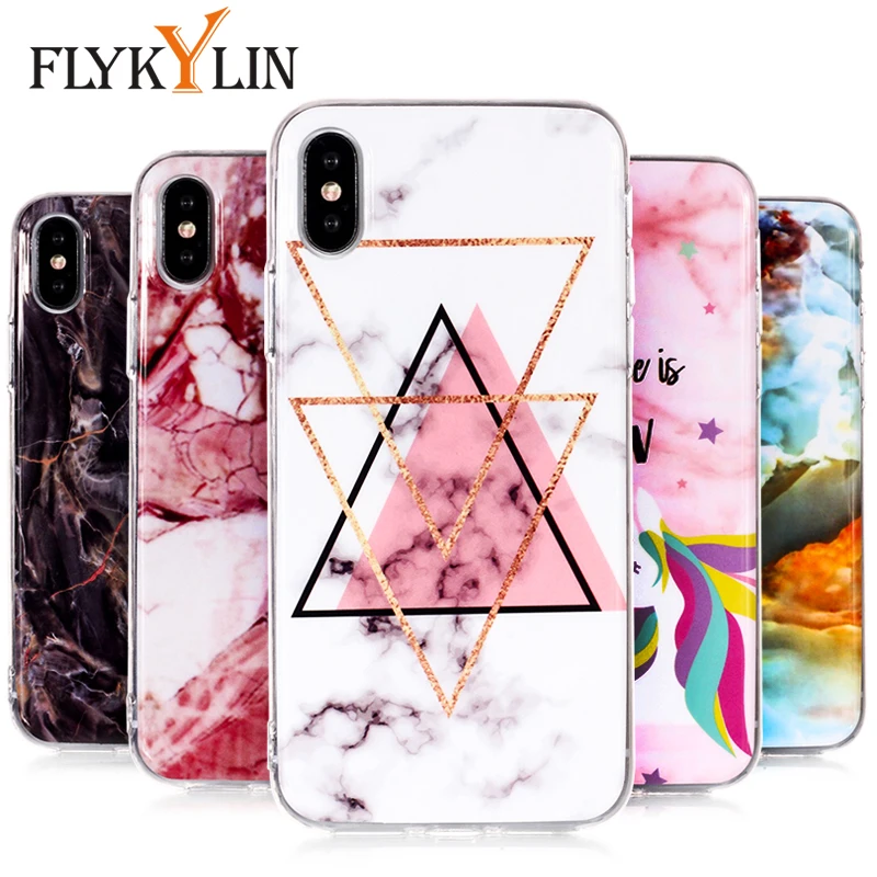 

FLYKYLIN Marble Case For iphone XS Max XR X 8 7 6 6S Plus 4 4S 5C 5 SE 5S Cases Soft TPU Silicone Back Cover Cute Unicorn Coque