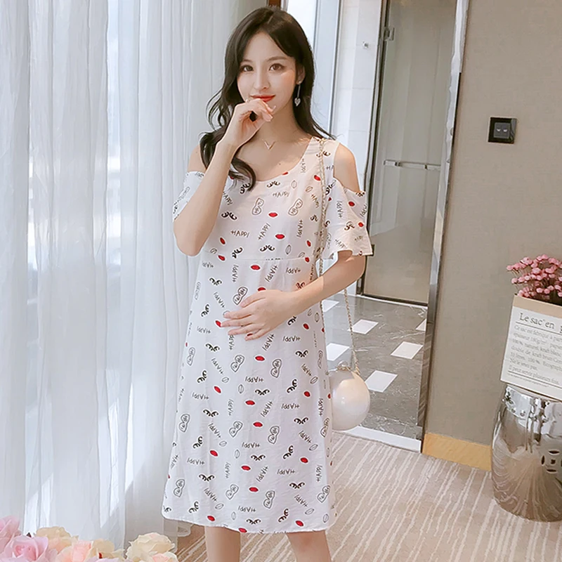 

9972# White Floral Printed Cotton Maternity Mother Nursing Dress Summer Fashion Sweet Feeding Clothes for Postpartum Women