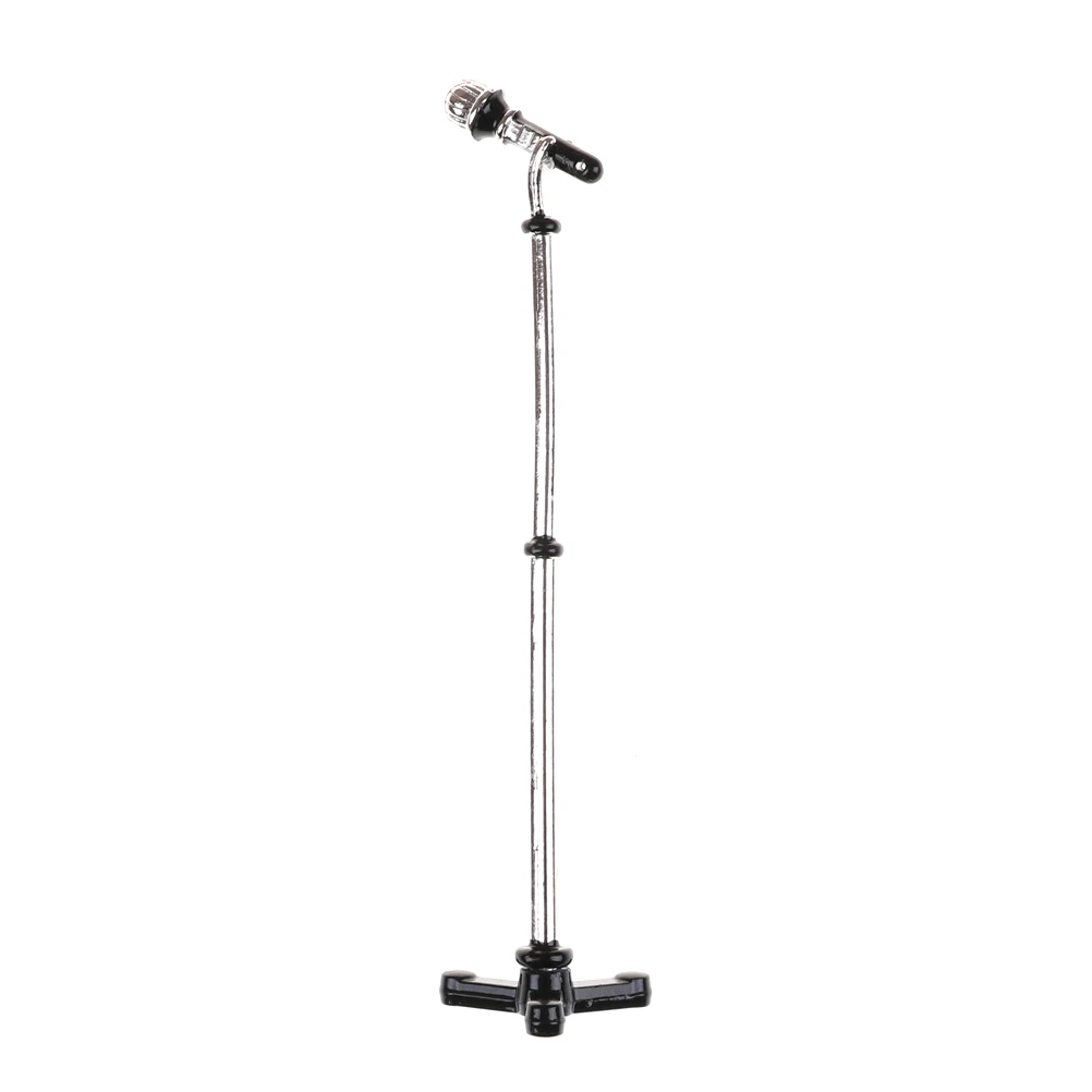 

Cute Mini New Dollhouse Miniature Toy A Metal Microphone With Stand