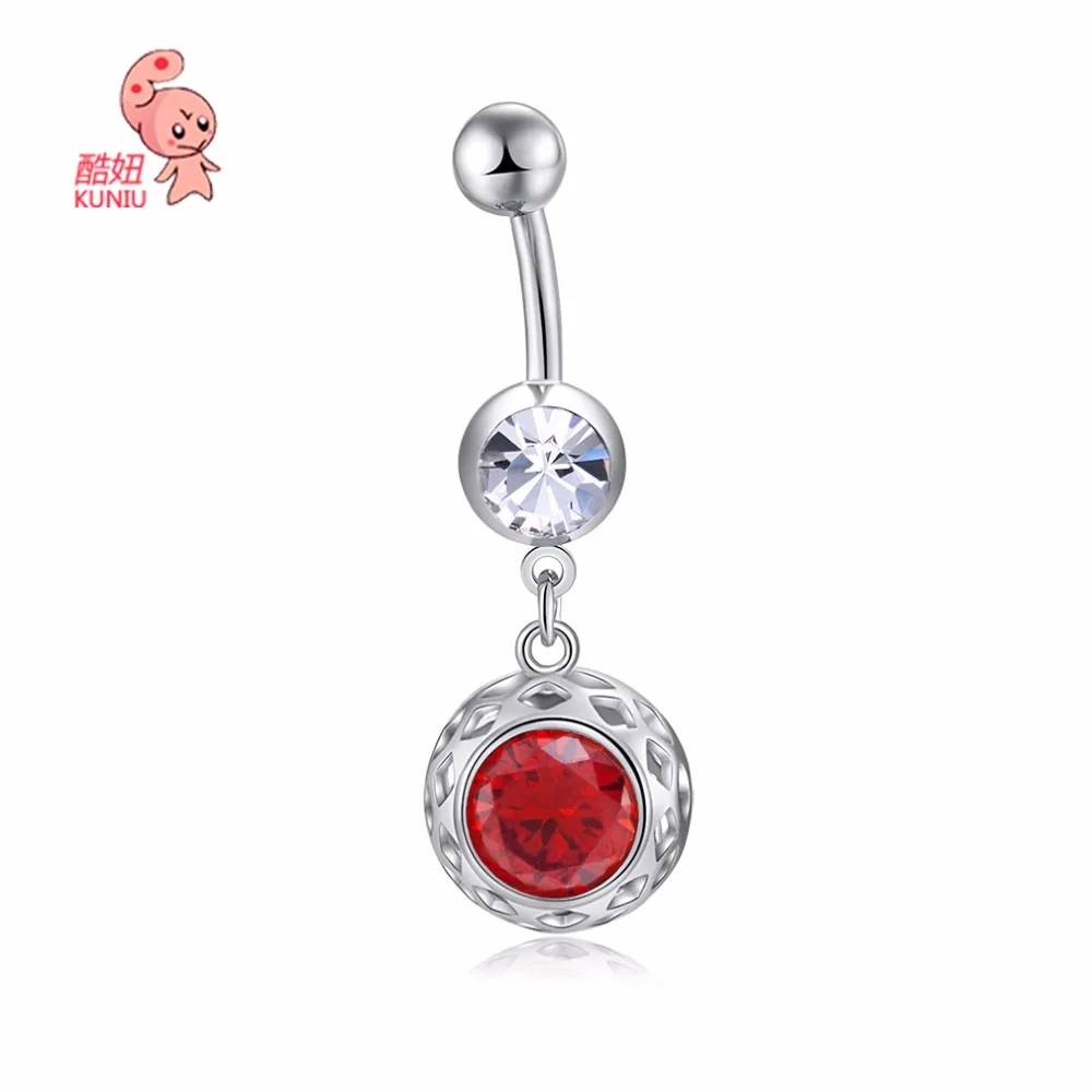 2018 New Fashion Red Luxury Zircon Crystal Silver Navel Piercing Navel Belly Button Rings Women