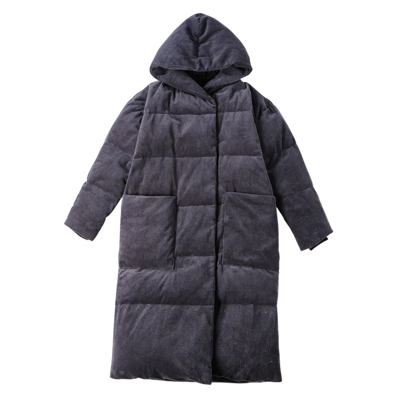 Winter simple type Big pocket and hooded thick 90% white duck down women long jacket causal warm parkas Surprise or gift to mum