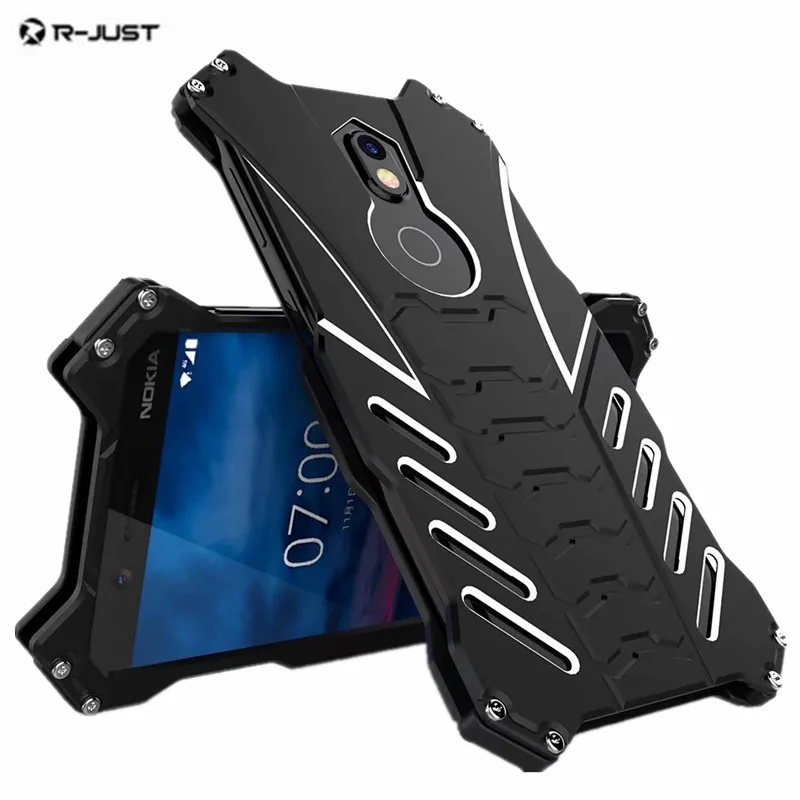 

R-JUST Metal Case For Nokia 7 7 Plus Heavy Duty Aluminun Alloy Armor Cover Anti-Shock Carve Edge Phone Case For Nokia 7 Plus