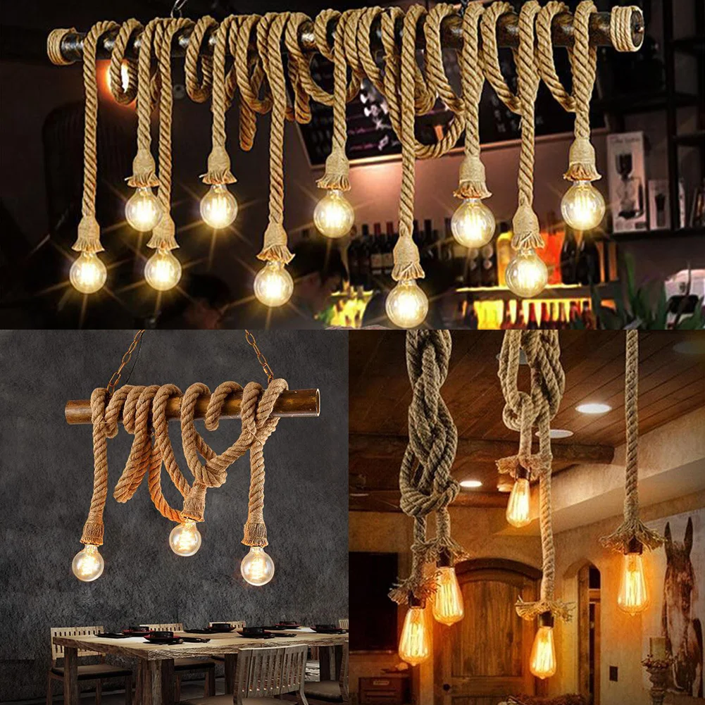 1M E27 Single Heads Hanging Hemp Rope Ceiling Lamp Accessory Fittings