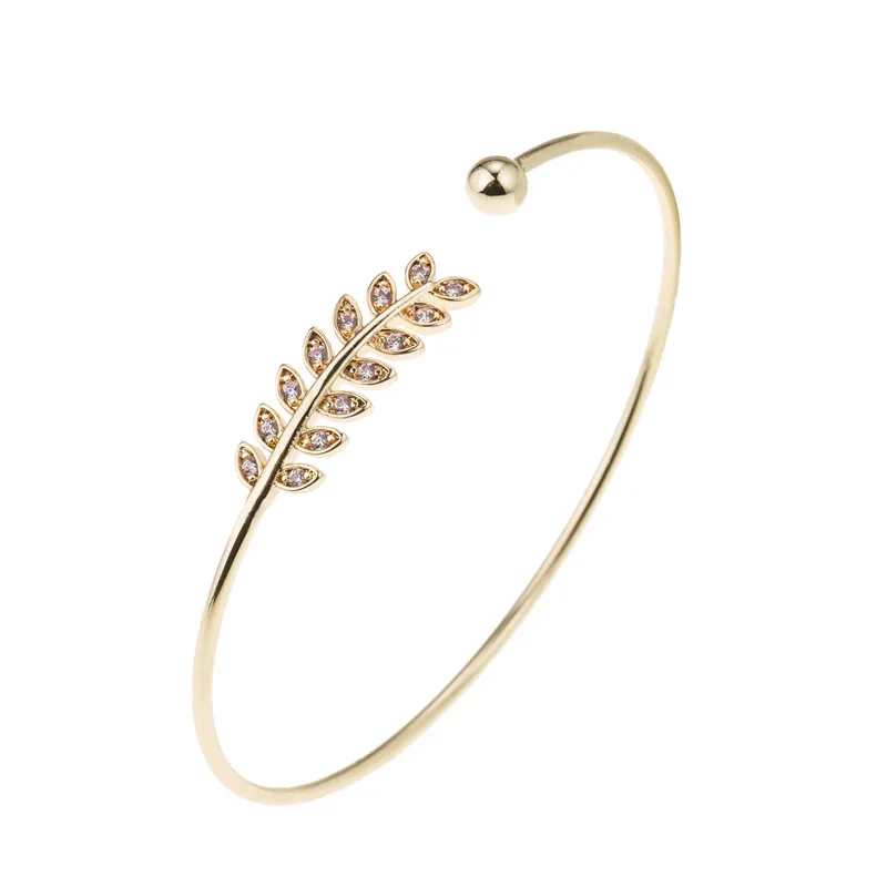 

Oly2u Women Elegant CZ Leaf Bangles Adjustable Opening Bangle Simple Rhinestone Bracelet Party Fashion Bracelets Jewelry Gift