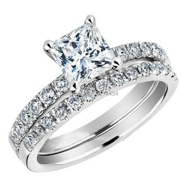 Size 5 11 Women Wedding Engagement Double Ring Band Set With Size 5 11 Women Wedding Engagement Double Ring Band Set With Princess Cut Cubic Zircon