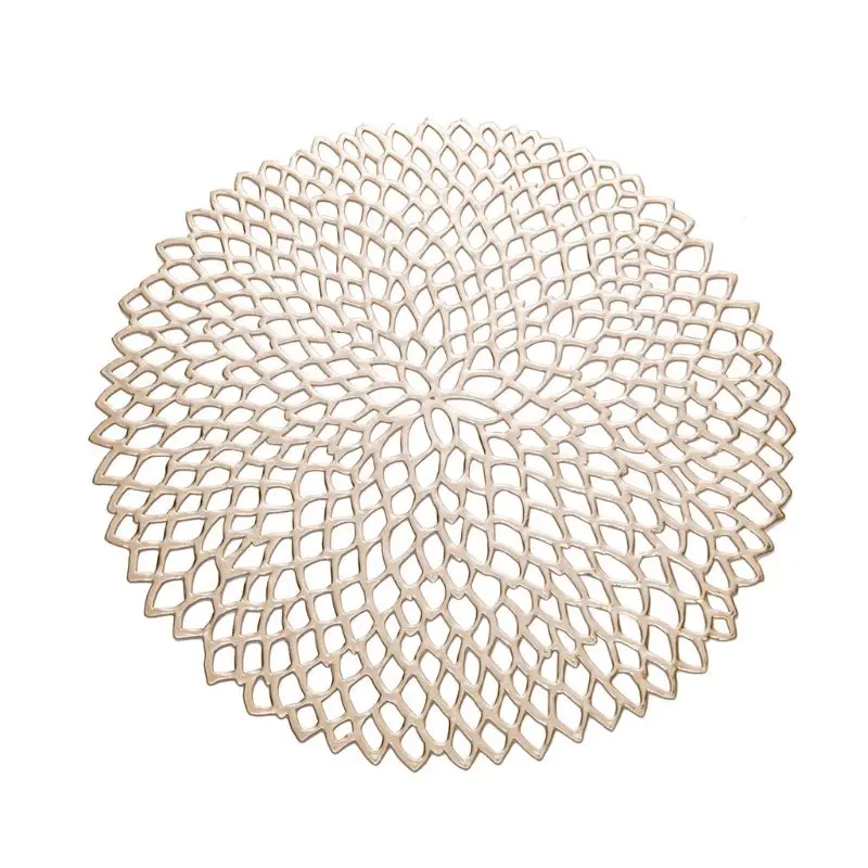 

38cm Round Shape Dining Tableware Pad Hollow Out Flower Insulation Decorative Metallic Placemat PVC Coaster Pads Bowl Mats