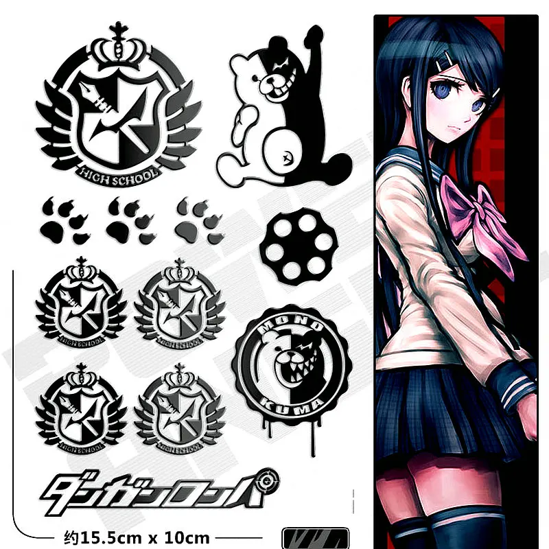 12pcs/set Japanese Anime Danganronpa Monokuma 3D Metal Stickers For Phone Laptop Car Fridge Decal Sticker DIY Toy Sticker