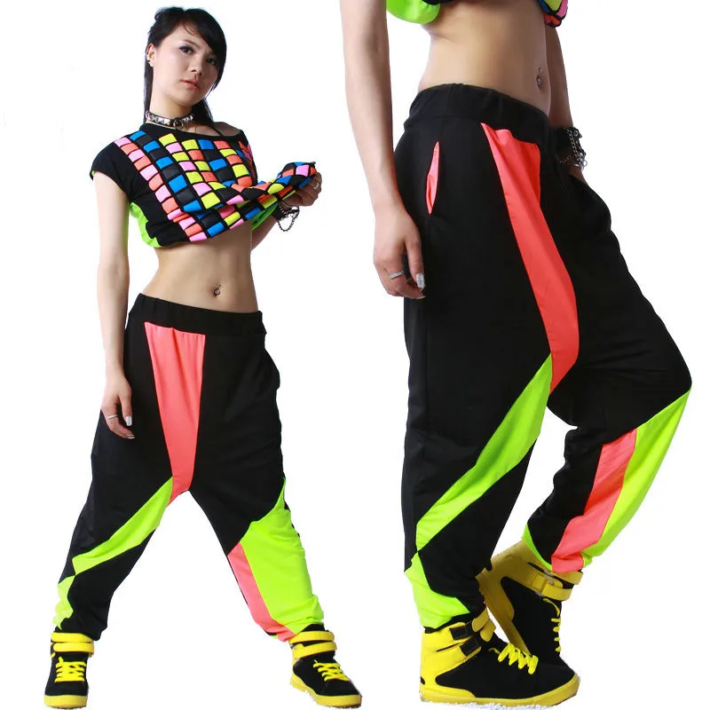 

Kids Adult Brand Spring Summer Sweatpants Costumes wear thin Colorful patchwork Panelled jazz trousers harem Hip Hop Dance Pants
