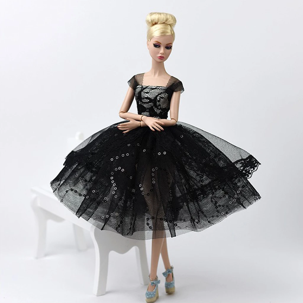 Stylish 1/6 BJD Fashion Doll Dress Form Wedding Dress Evening Gown Pettiskirt Garment For 12inch Doll Party Dancing Outfit Black