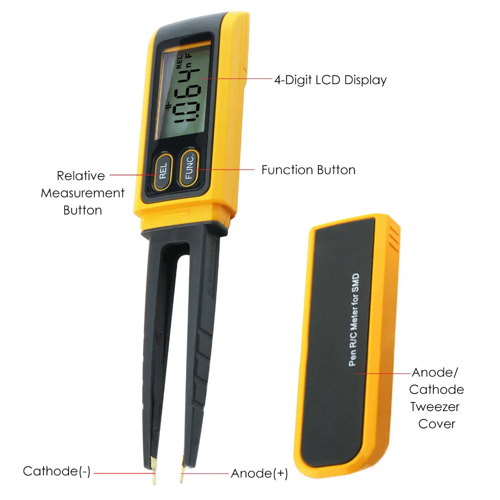 Ручной Пинцет Цифровой Сопротивление Емкость диод тест мультиметр метр R/C SMD 3999max Чтение+ относительное измерение